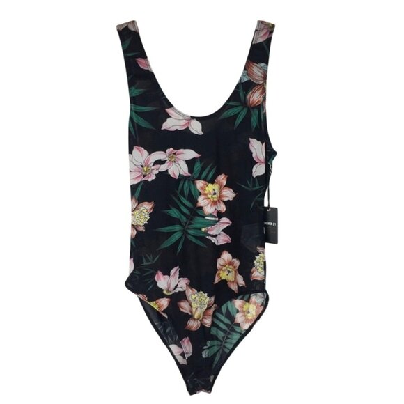 Forever 21 Whimsigoth Black Floral Sheer Sleveless Bodysuit Size Medium - Picture 1 of 7
